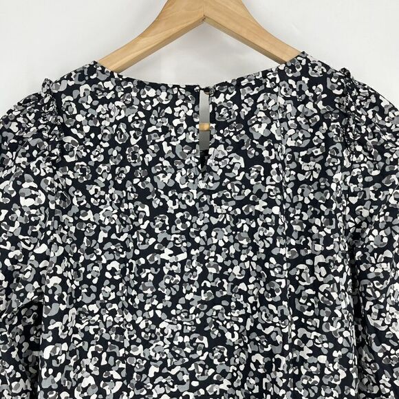 Talbots Shirt Size Medium Womens Black Gray Leopard Print Top Ruffle Blouse - Picture 6 of 8